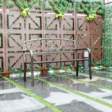 Banco de Jardín de Metal Asiento de Hierro Fundido con Respaldos para Parque Patio 127x 60 x 85 cm