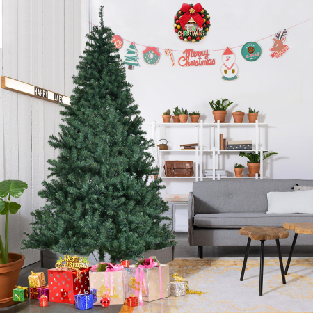 Costway 210 cm Árbol de Navidad Artificial de PVC con LED Cadena de Luces Soporte de Metal Plegable Decoración para Hogar Fiesta