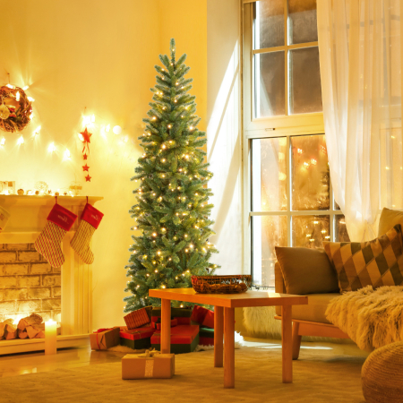 Costway 180 cm Árbol de Navidad Decorativo Abatible Pre-Iluminado con Luces LED Multicolores 648 Puntas de Ramas Soporte Plegable