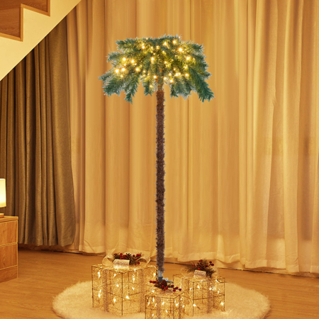 Costway 150cm Árbol de Navidad Artificial Palmera Tropical Iluminada con 150 Luces Soporte Metálico Decoración para Oficina Hogar