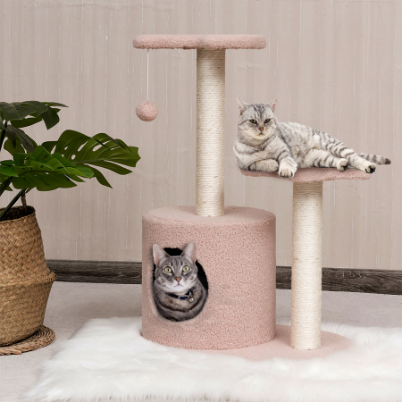 Costway Árbol Actividad Multinivel 72,5 cm para Gatos Torre de Escalada para Gatos con Rascadores Recubiertos de Sisal y Casita Rosa