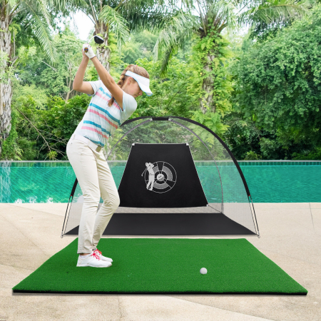 Costway Alfombrilla de Golf Estándar Realística Alfombra de Césped Sintético para Jugar al Golf 3 Tee de Golf para Uso Interno y Externo 1,5 x 1 m