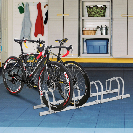 Aparcamiento para 4 Bicicletas para Suelo Ciclismo Soporte Metal para Hogar Centro Comercial Estacionamiento Gris 120 x 32,5 x 26 cm