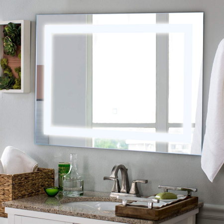 Espejo de Baño LED Iluminación Espejo de Pared para Mauillaje Afeitado 70 x 50 x 3 cm Cuadrado
