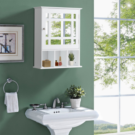 Armario de Baño con Espejo de Pared Mueble de Baño Organizador con Puerta y Estante Gabinete de Almacenamiento Blanco 50 x 16 x 61 cm
