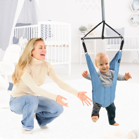 Saltador de Bebé Saltador de Puerta con Correas Elásticas Regulables para Niños 6-12 Meses Azul 50 x 50 x 104 - 208 cm