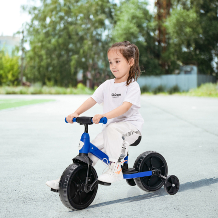 Costway Bicicleta de Equilibrio para Niños con Pedales 4 en 1 Triciclo Infantil con Ruedas Manillar Ajustable Asiento de PU Azul