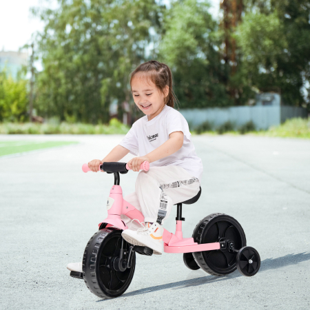 Costway Bicicleta de Equilibrio para Niños con Pedales 4 en 1 Triciclo Infantil con Ruedas Manillar Ajustable Asiento de PU Rosa