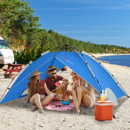 COSTWAY Carpa Pop Up Instantánea de Camping para 4 Personas con Doble Capa Carpa Impermeable para Playa 260 x 223 x 154 cm Azul