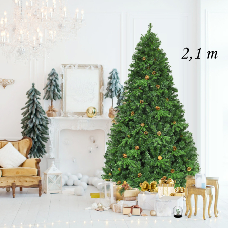 2,1m Árbol de Navidad Iluminación con Soporte Abeto Artificial Decoración para Navidad Hogar Fiesta Verde
