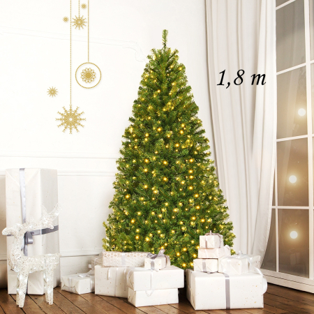 1,8m Árbol de Navidad Artificial con Soporte LED Cadena de Luces 2 Tipos Decoración para Navidad Hogar Fiesta
