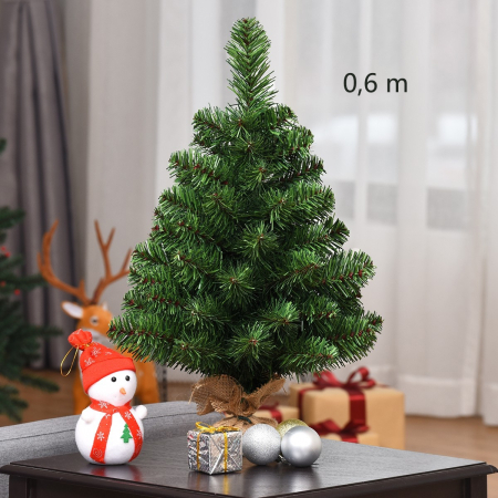 60 cm Abeto Artificial Árbol de Navidad Fácil de Montar con Hojas en PVC Ramas Soporte de Metal y Base de Cemento
