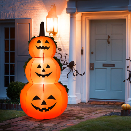 3 Calabazas Inflables Apilables con Luz LED y Rotor Impermeable Decoración para Halloween Interior y Exterior Naranja 180 cm