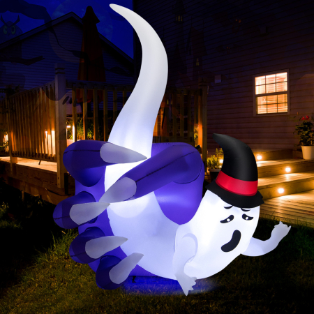 Costway 190 cm Decoración Inflable de Halloween Mago Fantasma con Sombrero de Exterior con Luces LED y Soplador para Fiesta