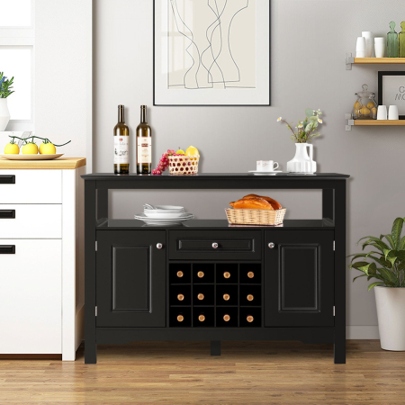 Mueble para Cocina Despensa con Porta Botellas de Vino con 2 Armarios para Comedor 117 x 40,5 x 82,5 cm Negro