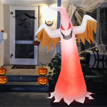 Costway 180 cm Fantasma Inflable de Halloween Decoración Hinchable con Luces LED Rojas Brillantes Decoración Interior y Exterior