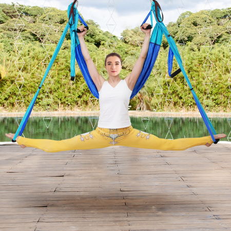Hamaca de Yoga Swing Yoga Antigravedad Tafetán de Nailon para Ejercicios de Inversión Columio Trapecio Azul
