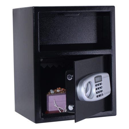 Caja Fuerte Electrónica Digital con Teclado 2 Llaves Caja de Seguridad Fija en Pared para Casa Oficina Hotel 34 x 30 x 45 cm