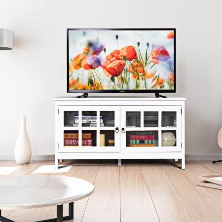 Mueble para TV Consola Universal para TV de Pantalla Plana con Hoyos para Ordenar los Cables Armario Moderno para TV Blanco 114 x 48,5 x 61 cm
