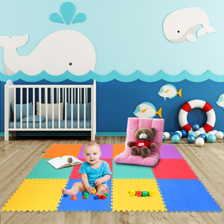 Alfombra Puzzle Antideslizante con 12 Piezas de Encaje para Niños y Bebés  en Espuma EVA Multicolor 60 x 60 x 1 cm