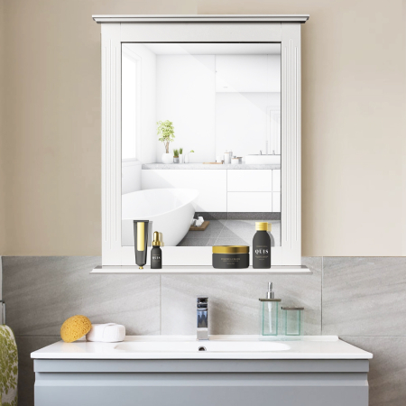 Espejo de Baño con Estante Adicional Espejo de Pared para Baño Lavabo Dormitorio 57 x 12 x 68,5 cm