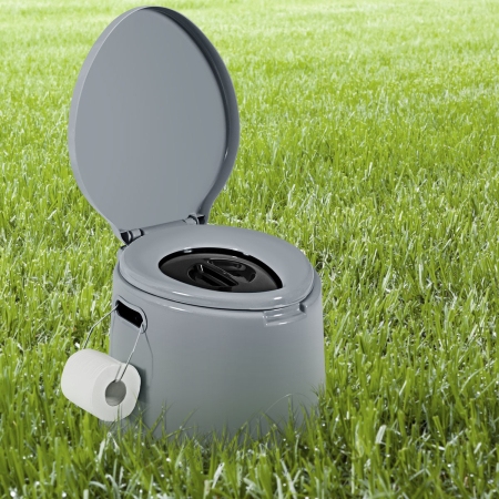 5 L Inodoro Portátil para Camping Baño de Viaje con Tapa Cubo Interno Removible WC Portátil para Viaje Exterior Gris+Negro 41 x 49 x 34 cm