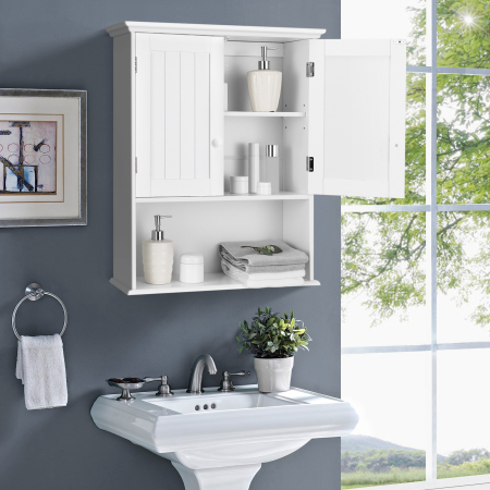 Armario de Baño de Pared con 2 Puertas  Repisa Ajustable en Altura Cocina Salón Blanco 60 x 20 x 70,5 cm