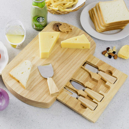 Tajo de madera y cuchillos para queso con cubiertos de cocina de 35 x 19 x 4 cm
