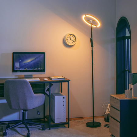 COSTWAY Lámpara LED de Pie con Mando Lámpara con Regulación de Luz Temperatura de Color Moderna para Oficina Salón Dormitorio 187,5 cm Negro