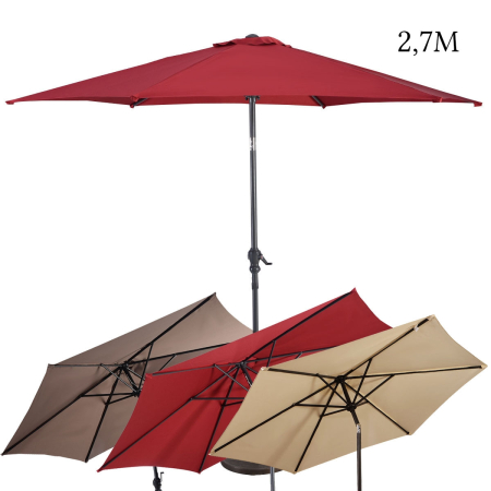 2,7m Sombrilla Parasol de con Bielas y Costillas de Acero Sombrilla Inclinada para Terraza Jardín Playa