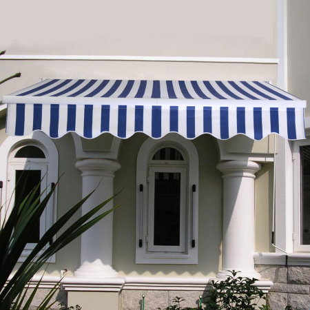 2,5 x 2 m  Toldo Manual Retráctil Tendal Impermeable y Resistente a Los Rayos UV Toldo para Balcón Puerta Ventana con Rayas Azules
