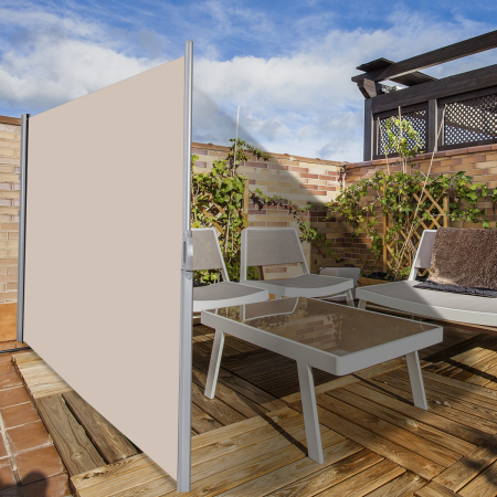 Toldo Lateral Retráctil y Plegable Pantalla de Privacidad de Exterior Protección del Sol y Viento para Balcón Patio Terraza Beige 180 x 300 cm