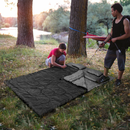 Saco de Dormir Desmontable Impermeable para Camping Saco de Dormir con Almohada para 2 Personas  al Aire Libre