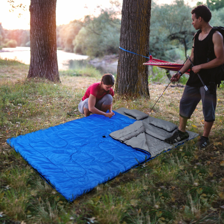 Saco de Dormir con Almohada para 2 Personas Saco de Dormir Desmontable para Camping (190 + 30) x150 cm