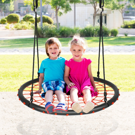 Columpio de Red Redondo para Niños con Cuerdas Regulables Ideal para Árbol Jardín Parque Infantil Naranja 100 cm