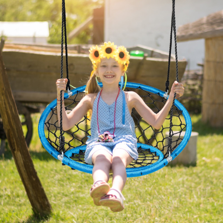 Columpio de Nido para Niños con Cuerdas Regulables para Árbol Interior Exterior Patio Parque Azul Φ 89 cm