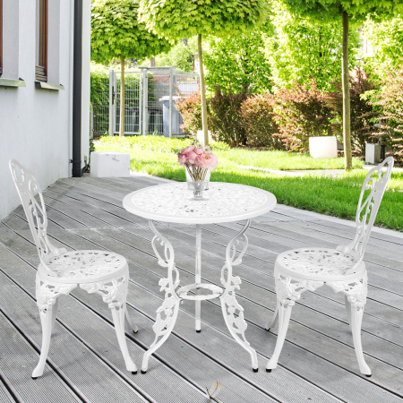 Equipo de 2 sillas y 1 mesa con Hoyo para Sombrilla Resistentes a la Intemperie para Patio Balcón Jardín Blanco