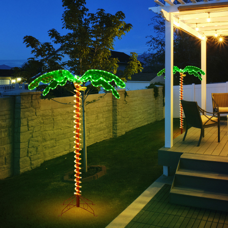 Costway Palmera Tropical Artificial con Led 154 cm Palmera Iluminada Realística con Luces Base Plegable Decorativa para Casa Fiestas Navidad