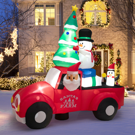 Costway Papá Noel Inflable Conduciendo un Coche con LED y Soplador Decoración Hinchable de Navidad para Interior y Exterior