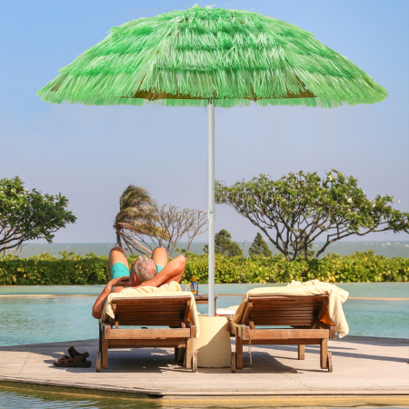 Sombrilla de Playa Parasol de Exterior Ángulo Inclinable Ajustable 8 Varillas Portátil para Patio Piscina 200 m Verde