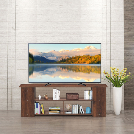 Costway Soporte de TV de 3 Niveles Mueble para Televisor hasta 43’’ Consola Multimedia con Estantes Abiertos 110 cm x 29 cm x 40,5 cm Marrón