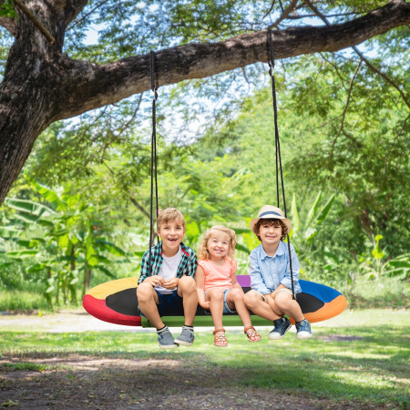 Columpio Ovalado para Árbol con Altura Regulable Cuerdas Multicapa para Niños Adultos para Patio Parque Multicolor 150 x 80 cm