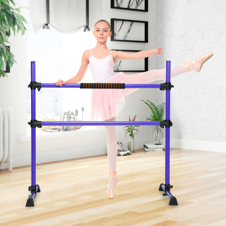 Barra Doble para Ballet Portátil con Altura Regulable para Niñas Aduntos Fitness Bailar Danza Elongar Músculos Violeta 124,5 x 71 x 120 cm