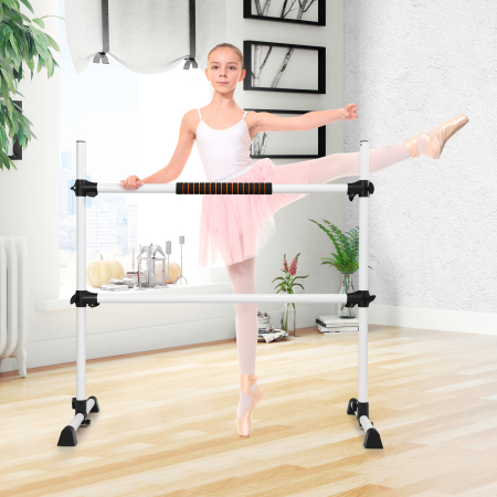 Barra Doble para Ballet Portátil con Altura Regulable para Niñas Aduntos Fitness Bailar Danza Elongar Músculos Plata 124,5 x 71 x 120 cm