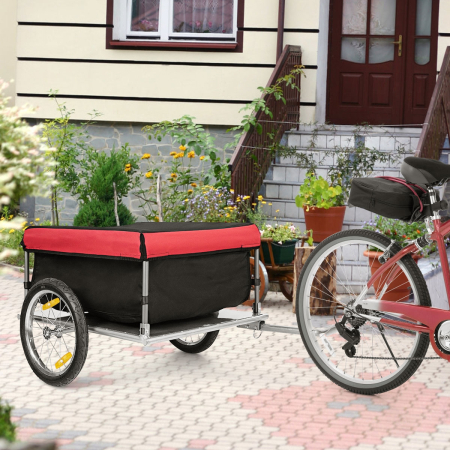 Carro de Carga para Bicicleta con Estructura Plegable y Ruedas 40 cm Capacidad de Peso 40 kg Rojo+ Negro