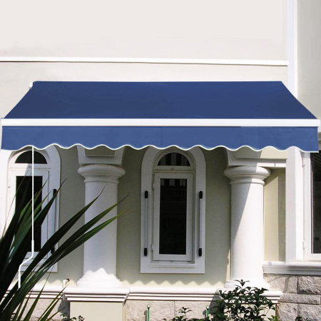 Costway 2,5 x 2 m Toldo Manual Retráctil Tendal Impermeable y Resistente a Los Rayos UV Toldo para Balcón Puerta Ventana Azul