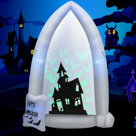Costway Tumba de Halloween Inflable Decoración Hinchable Festiva con Soplador LED para Patio Casa Jardín Fiesta