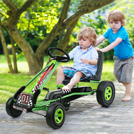 Costway Go Kart Racing para Niños Coche de Pedal con Ruedas de Goma Embrague y Freno 98 x 59 x 61 cm Verde