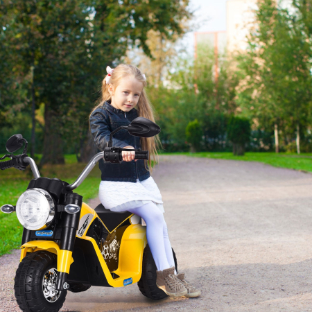 Moto Eléctrica Infantil de Bateria 6V Motocicleta Recargable para Niños con Cargador y Ruedas Apoyo Amarillo 72 x 57 x 56 cm