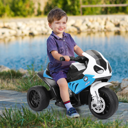 Costway Moto Montable para Niños Motocicleta con Ruedines Faros Música 3 Ruedas Alimentada a Batería Azul 66 x 37 x 44,5 cm